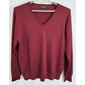 Kallspin Mens Cashmere Wool Blend Sweater V Neck Long Sleeve Burgundy Red L